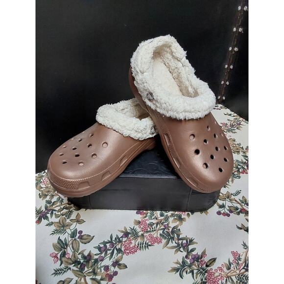 Original Croc's Bronze Brown Fur Lined Slip on Men 6 Women 8 - Picture 1 of 8